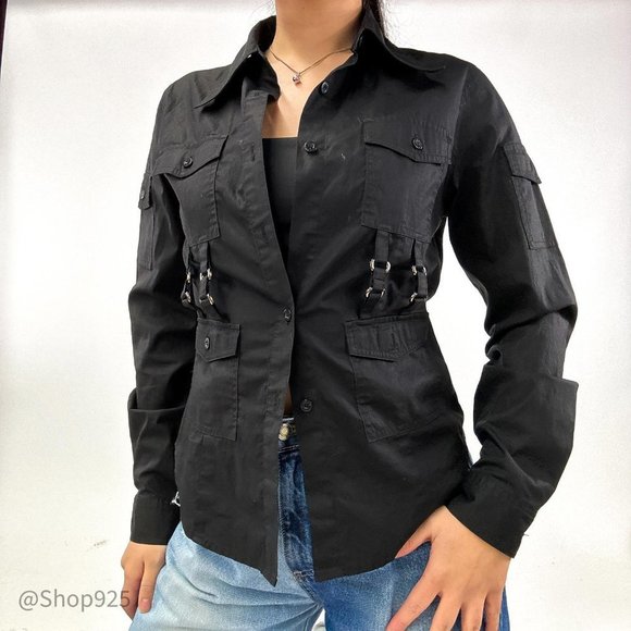Black Cotton Buckle Blouse - Picture 4 of 7